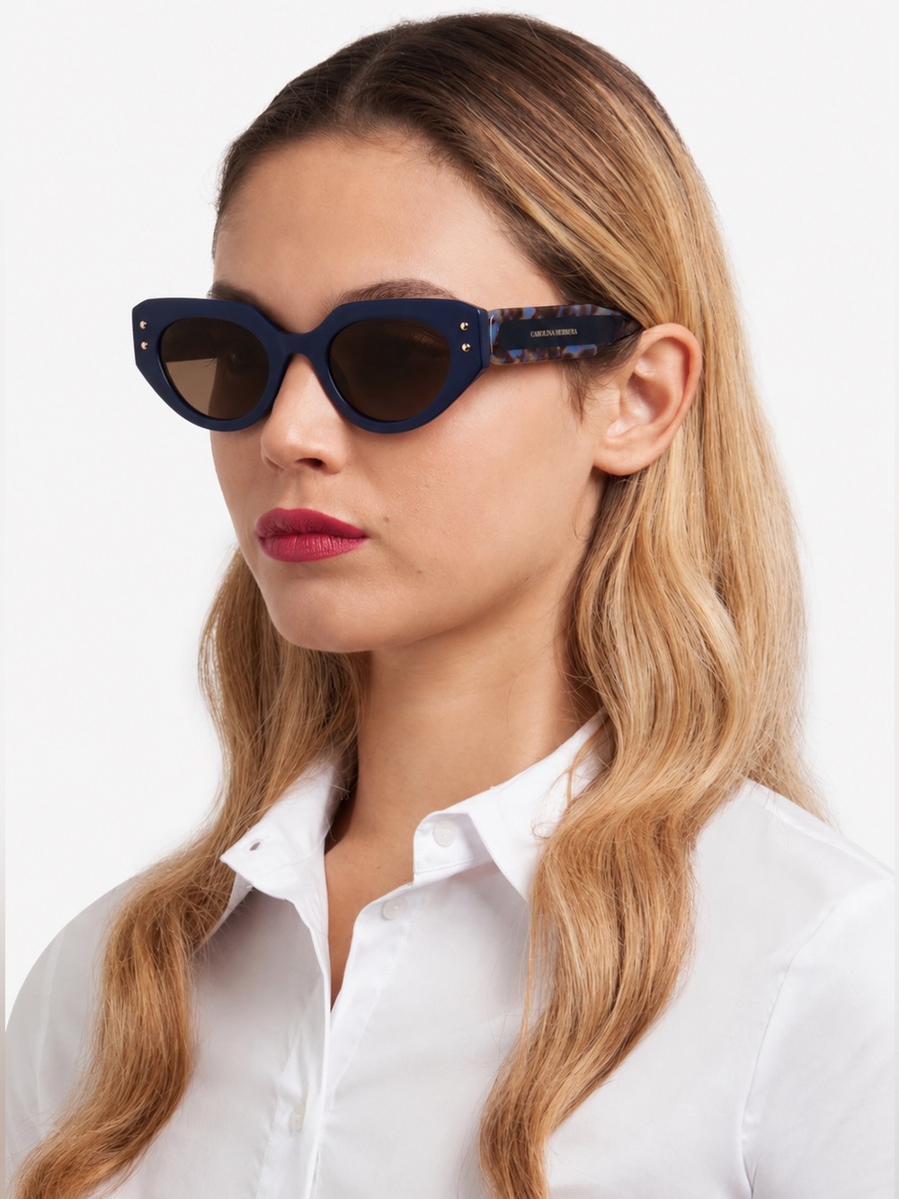 Carolina Herrera Navy Cat-Eye Sunglasses - New with Case